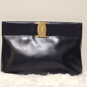 Salvatore Ferragamo Midnight Blue Leather Bag with Gold Hardware